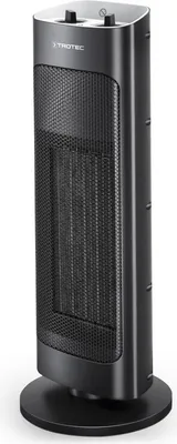 Produktbild von TROTEC Keramik-Heizlüfter TFC 20 E in elegantem, schlankem mattschwarz mit 2 Heizstufen bis zu 2.000 Watt und 80°-Oszillation. Besonders sicher durch den integrierten Kipp-Abschalter.
