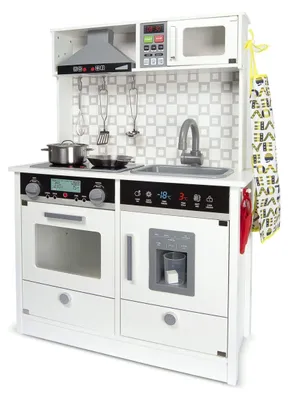Zdjęcie produktu dla Kuchnia dla dzieci - Drewniana kuchenka zabawkowa - 65 x 30 x 94 cm - Biały - Z akcesoriami