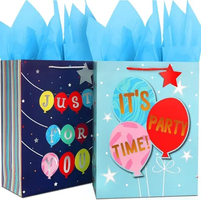 Produktbild von Papiertüten Blau Groß mit Seidenpapier und Henkel - 2er Set