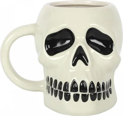 Produktbild von Weißer Totenkopf Becher aus Keramik als Gothic Geschenk