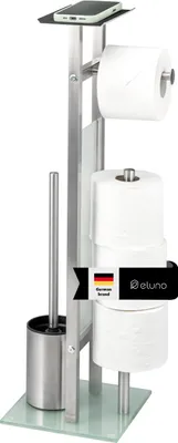 Immagine prodotto di set da toilette eluno 4in1, scopino, portarotolo e mensola, in acciaio inox e vetro satinato