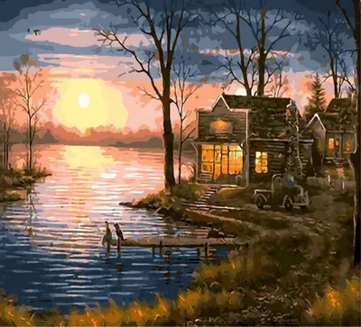 Produktbild von Malen nach Zahlen: Sonnenuntergang am See, 40x50 cm