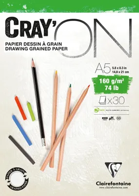 Produktbild von Clairefontaine 5x Cray'ON, geleimter Block A5, 30 Blatt 160g 975026C