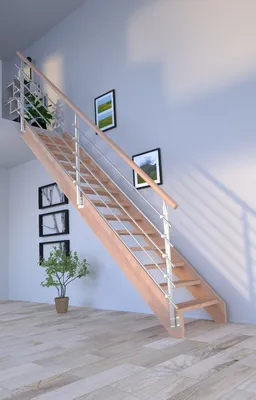 Produktbild von Holztreppe Mykonos Gerade-Buche-Design Geländer Edelstahl-ohne Setzstufen