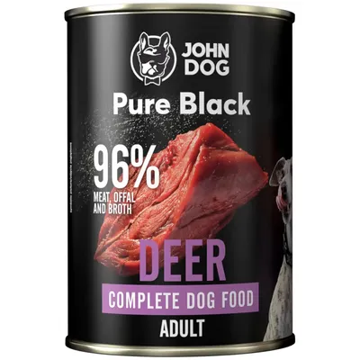 Produktbild von John Dog Hundenassfutter Pure Black Hirsch - Premium Getreidefreies Hundefutter mit 96% Fleisch - Monoprotein Nassfutter für ausgewachsene Hunde 400g