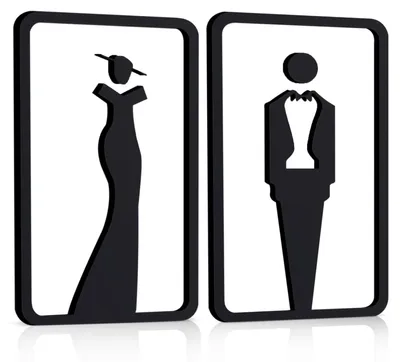 2er Set Toiletten-Schilder Damen Herren Acryl 17,8x10,9 cm Schwarz