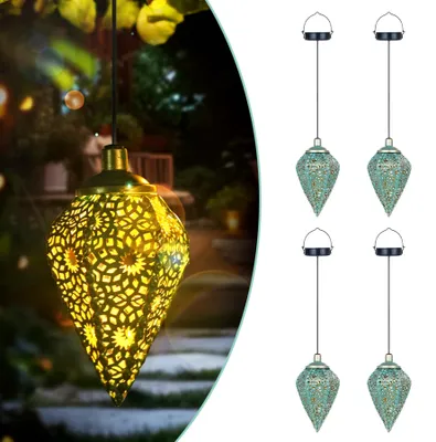 4er-Set Solar-Hängelaternen, Olivenform, LED, IP65, warmweiß
