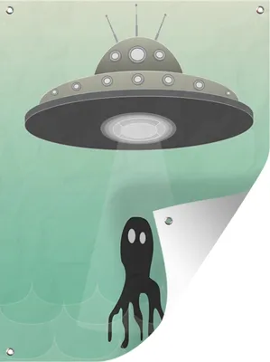Produktbild von MuchoWow® 30x40 cm Outdoor-Poster Gartendeko Sichtschutz Garten Poster für den Garten  Eine Illustration eines UFOs, das einen Oktopus entführt - Jungen - Mädchen - Kinder - Kinder