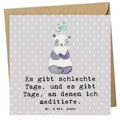 Produktbild von Mr. & Mrs. Panda Grußkarte Panda Meditieren - Grau Pastell - Geschenk, faltkarte, anlasskarte, Klappkarte, Glückwunschkarte, Meditationskurs, Meditation, doppelkarte
