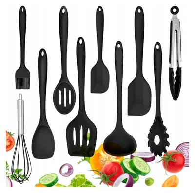 Produktbild von 10X Teflon Silikon Küchenutensilien Löffel Spachtel Set Xxl Schwarz