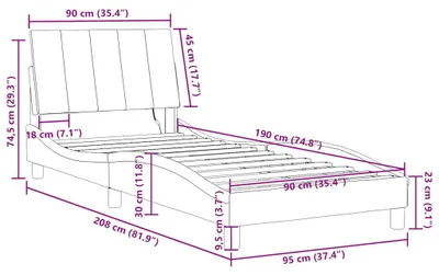 Imagen del producto de Estructura de cama con luces LED, color azul, 90x190 cm, tapizada en terciopelo
