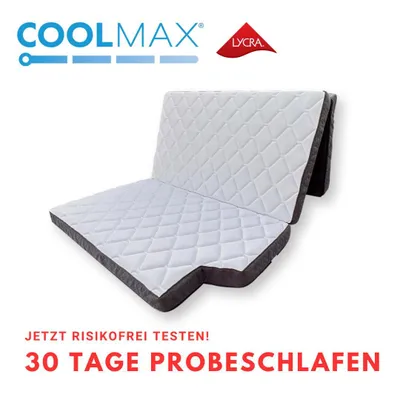 Produktbild von Matratze für VW T5 T6 T6.1 California 10x115x195 cm Schlafauflage, Viscoschaum H2 Klappmatratze, Coolmax (Polyesterfasern) Bezug, klebstofffrei