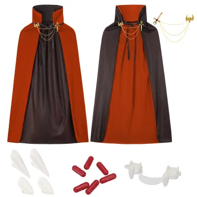Vampirkostüm-Set für Kinder, 6-teilig, doppelseitiger Umhang, 90/120 cm