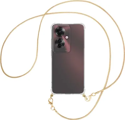 Produktbild von Handykette Backcover-Schutzhülle mit Band (Metall goldfarben) für Oppo Reno11 F 5G - goldfarbene Snake-Kette