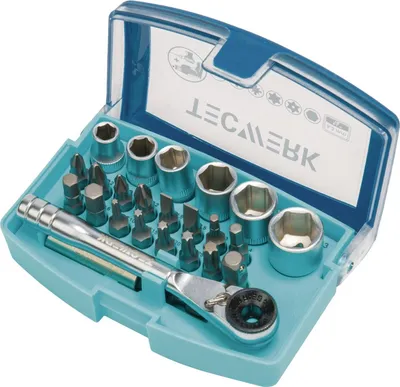 Produktbild von Bit-/Steckschlüsselset 24-tlg.Schlitz/PH/PZD/T/Knarre/6 Nüsse TECWERK