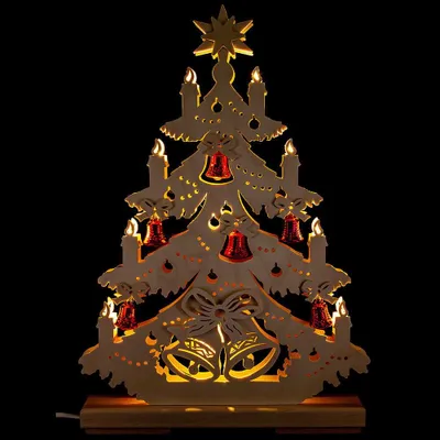 Produktbild von Lichterspitze Tanne mit roten Glöckchen (32x44cm) von RATAGS Holzdesign