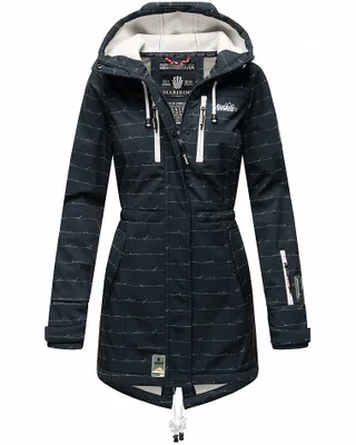 Produktbild von Marikoo Zimtzicke Damen Wasserdichte Softshell Jacke mit Kapuze Outdoor Regenjacke Regenmantel Navy mit Schriftzug Gr. 34 - XS