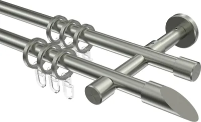 Produktbild von Interdeco Gardinenstange / Vorhangstange Edelstahl-Optik, Typ Sinux Santoni (Schräge), 16 mm Ø 2-läufig, 160 cm