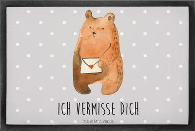 Produktbild von Mr. & Mrs. Panda Haustürmatte Bär Liebesbrief 40 x 60 cm - Grau Pastell - Geschenk, Schmutzmatte, bodenmatte, Schmutzfangmatte, Freundin, Fussmatte, fußmatte, Partner