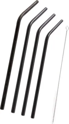 Produktbild von POINT VIRGULE Edelstahl Trinkhalme Schwarz 4 Stück mit Reinigungsbürste 20,5 cm