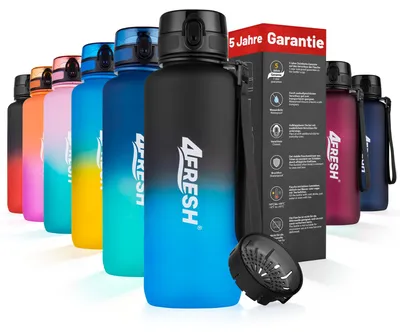 Produktbild von 4FRESH Trinkflasche 1500 ml aus Tritan – BPA-freie Gallon Wasserflasche mit 1-Klick-Öffnung, Skala & Trageschlaufe