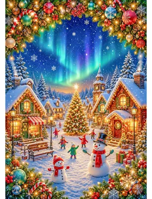 Productafbeelding van Diamond Painting Set - Winterlandschap met kerstdorp - Doe-het-zelf project voor wanddecoratie - 30x40 cm
