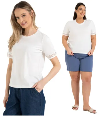 Productafbeelding van Moraj - T-shirt, maat XL - Witte blouse - Damesblouse - T-shirt met korte mouwen, ronde hals