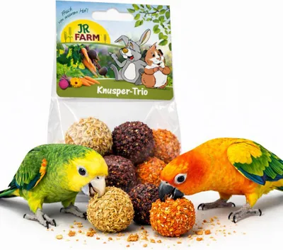 Zdjęcie produktu dla JR FARM Knusper Trio do Dziobania z lucerną, marchewką i burakiem dla papug 75 g
