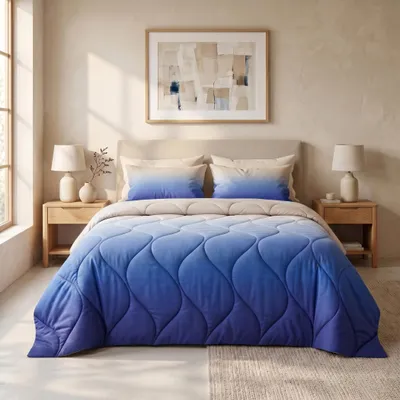 Produktbild von Sleep Comfy Sommerbettdecke 135x200 cm Blau mit Kissenbezug 60x70 cm – Leicht, Atmungsaktiv, Allergikerfreundlich, für Zuhause & Camping