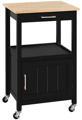 Produktbild von Yaheetech Küchenwagen 55 x 45 x 88,7 cm, Holz, mit Rollen, Schwarz