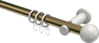 Produktbild von Interdeco Gardinenstange / Vorhangstange Messing Antik / Weiß, Typ Platon Luino (Kugel), 20 mm Ø 1-läufig, 240 cm