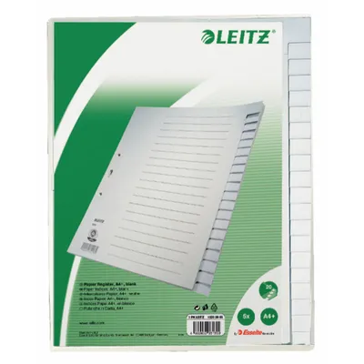 Produktbild von LEITZ Ordnerregister 1220 DIN A4 Vollformat, Überbreite blanko grau 20-teilig, 5 Satz