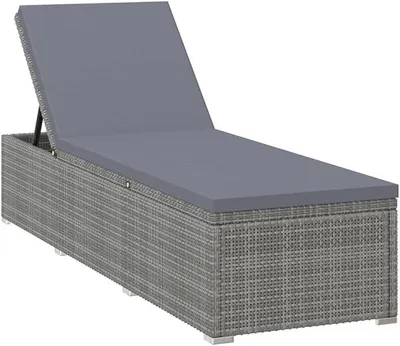Produktbild von Sonnenliege mit Auflage Polyrattan Grau - 195 x 60 x 31 cm Gartenliege verstellbar mit Polster, Rattanliege für Garten, Terrasse, Balkon und Pool, Relaxliege