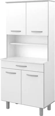 Image de Buffet de cuisine Blanc mat, L 80 cm, 4 portes, Tiroir central, OSLO