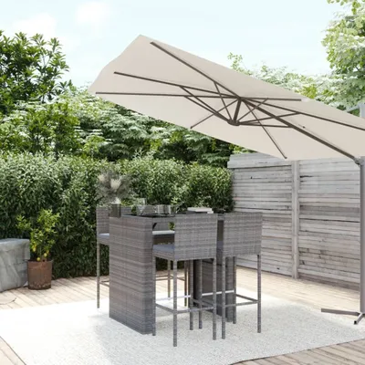 Produktbild von 2024 Moderne Gartenmöbelgarnituren 5-tlg. Gartenbar-Set mit Kissen Grau Poly Rattan 523709