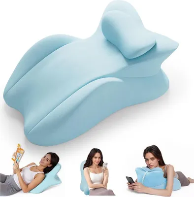 Obrázek produktu pro Multifunkční polštář na čtení na postel a pohovku, ergonomický polštář z paměťové pěny na záda, krk, nohy, polštář na nohy s pratelným potahem na sezení, spaní, čtení, modrý