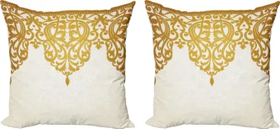Immagine prodotto di ABAKUHAUS Set di copricuscini antichi (2 pezzi), stile vittoriano medievale con stampa di forme barocche classiche, 50 x 50 cm, marrone chiaro crema