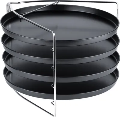 Immagine prodotto di Set di 5 teglie per pizza – Set per cuocere la pizza con 4 teglie (28 cm), supporto per pizza, impilabile, adatto al forno con supporto bloccabile
