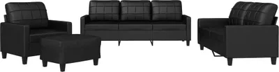 Produktbild von vidaXL 4-tlg. Sofagarnitur mit Kissen Schwarz Kunstleder