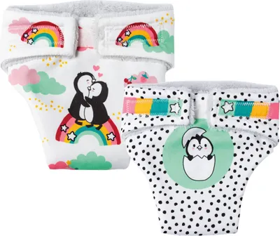 Produktbild von 2 Puppen-Stoff-Windeln Pinguin Pünktchen 35-45cm