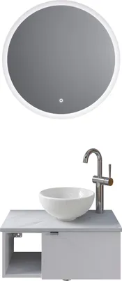 Produktbild von Pelipal Serie 6915 SET-044-137 Block bestehend aus: Keramik-Aufsatzbecken, Waschtischplatte, Waschtischunterschrank, LED Spiegel