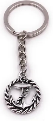 Produktbild von Onwomania Schlüsselanhänger Anker mit Tau im Kreis Maritim Seefahrt silber Anhänger Keychain
