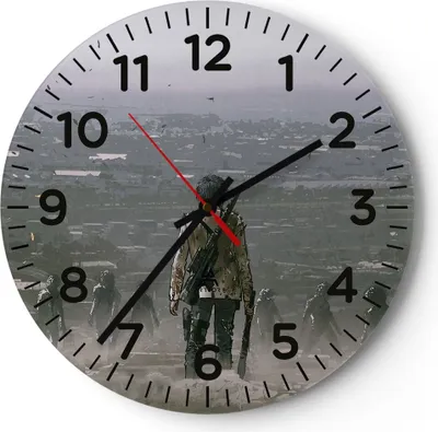 Produktbild von Wanduhr - Rund - Glasuhr - Fantasie Krieg - 30x30cm - Schleichendes Uhrwerk - Lautlos - zum Aufhängen bereit - Dekoration Modern - Wanddekoration aus Glas - C4AR30x30-4101