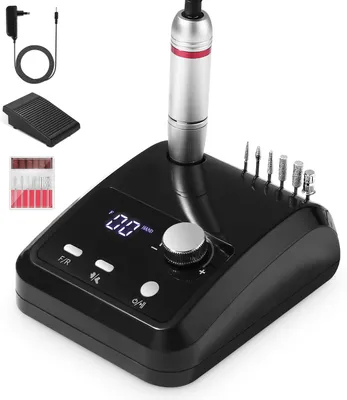 Produktbild von Elektrische Nagelfräser für Gelnägel, 45000 U/Min, Professionelle Nagelfeilen Set mit LCD-Display, Nagelbohrer Set mit Fußpedal und 6 Bits, Schwarz