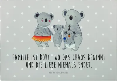 Produktbild von Mr. & Mrs. Panda Schneidebrett Koala Familie - Grau Pastell - Geschenk, Koalas, schneidbrett, Family, Vesperplatte, Kinder, Glas-Schneidebrett, Glas Schneideplatte, Mama