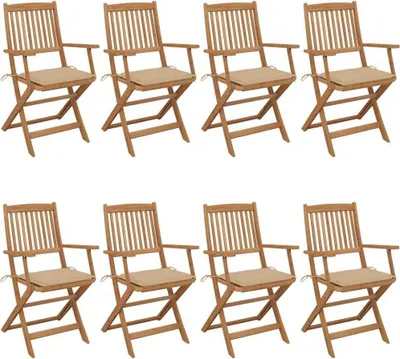 Produktbild von Cloris Designermöbel Klappbare Gartenstühle 8er Set mit Kissen Massivholz Akazie 2024 Neu