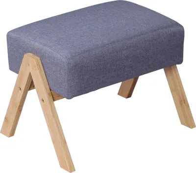 Image de Pouf ottoman avec assise en tissu et pieds en bambou