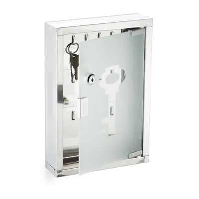 Produktbild von Relaxdays Schlüsselkasten abschließbar, Schlüsselschrank Wand, Glastür, Schlüsselbox Edelstahl, HBT: 32x22x6 cm, silber