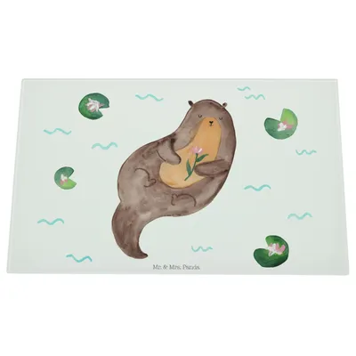 Produktbild von Mr. & Mrs. Panda Schneidplatte Glas Otter Seerose - Weiß - Geschenk, Schneidebrett Aus, Schneideplatte, Fluss, Wasser, Schneidbrett, Hackbrett, glücklich, Seeotter
