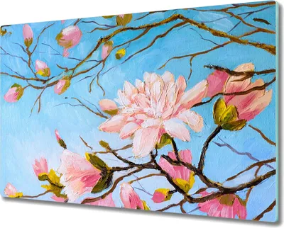 Produktbild von Coloray Hackbrett Kochplattenabdeckung Herdabdeckplatte 80x52 cm Schneidebrett Küchenbrett - Zweige der Blumen Natur